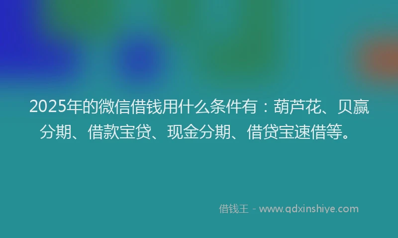 2025年的微信借钱用什么条件有：葫芦花、贝赢分期、借款宝贷、现金分期、借贷宝速借等。