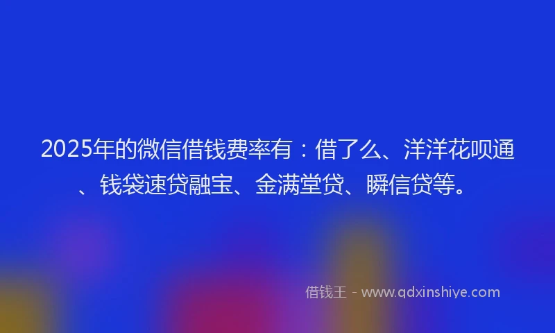 2025年的微信借钱费率有：借了么、洋洋花呗通、钱袋速贷融宝、金满堂贷、瞬信贷等。