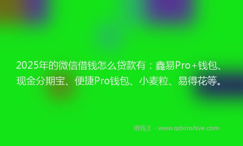 2025年的微信借钱怎么贷款有：鑫易Pro+钱包、现金分期宝、便捷Pro钱包、小麦粒、易得花等。