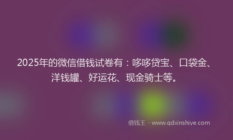 2025年的微信借钱试卷有：哆哆贷宝、口袋金、洋钱罐、好运花、现金骑士等。