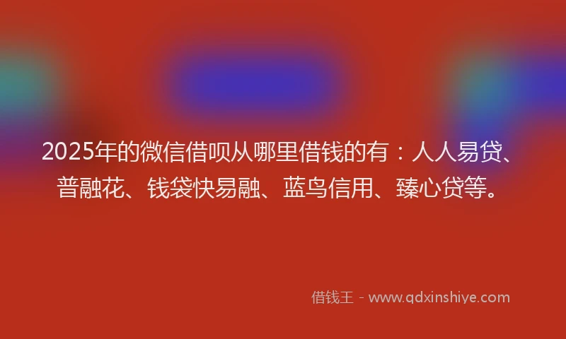 2025年的微信借呗从哪里借钱的有：人人易贷、普融花、钱袋快易融、蓝鸟信用、臻心贷等。