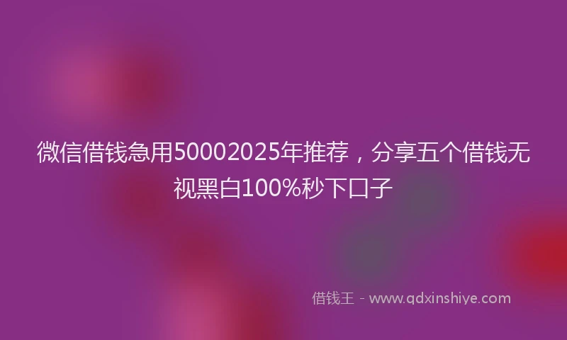 微信借钱急用50002025年推荐，分享五个借钱无视黑白100%秒下口子
