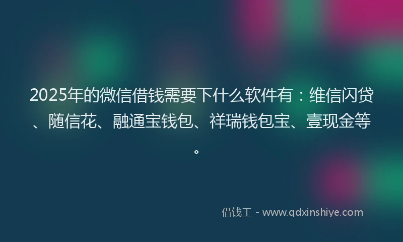 2025年的微信借钱需要下什么软件有：维信闪贷、随信花、融通宝钱包、祥瑞钱包宝、壹现金等。