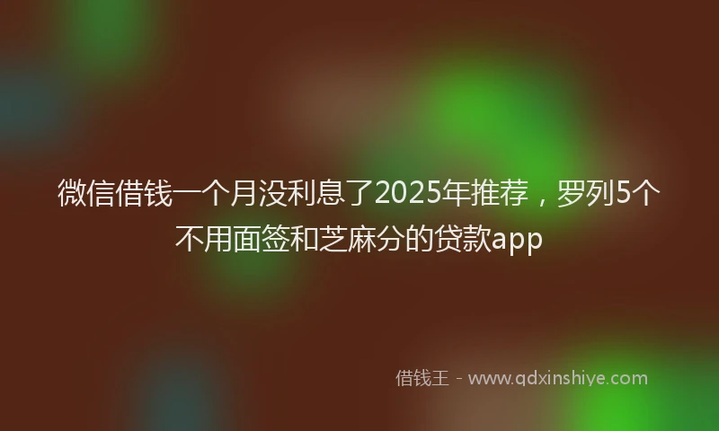 微信借钱一个月没利息了2025年推荐，罗列5个不用面签和芝麻分的贷款app