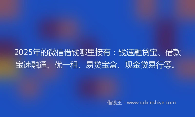 2025年的微信借钱哪里接有：钱速融贷宝、借款宝速融通、优一租、易贷宝盒、现金贷易行等。