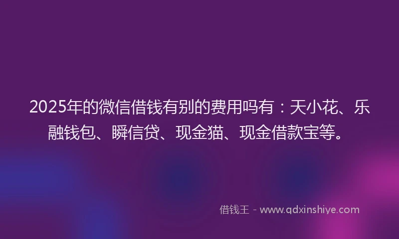 2025年的微信借钱有别的费用吗有：天小花、乐融钱包、瞬信贷、现金猫、现金借款宝等。