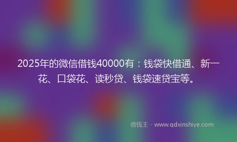 2025年的微信借钱40000有：钱袋快借通、新一花、口袋花、读秒贷、钱袋速贷宝等。