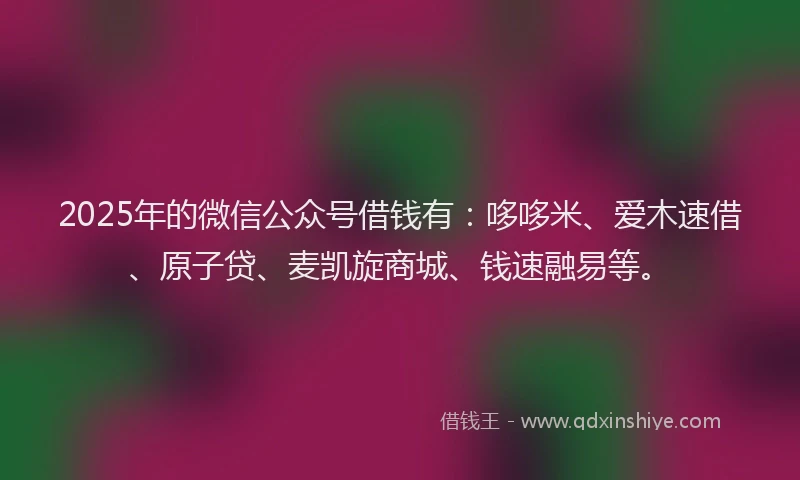 2025年的微信公众号借钱有：哆哆米、爱木速借、原子贷、麦凯旋商城、钱速融易等。