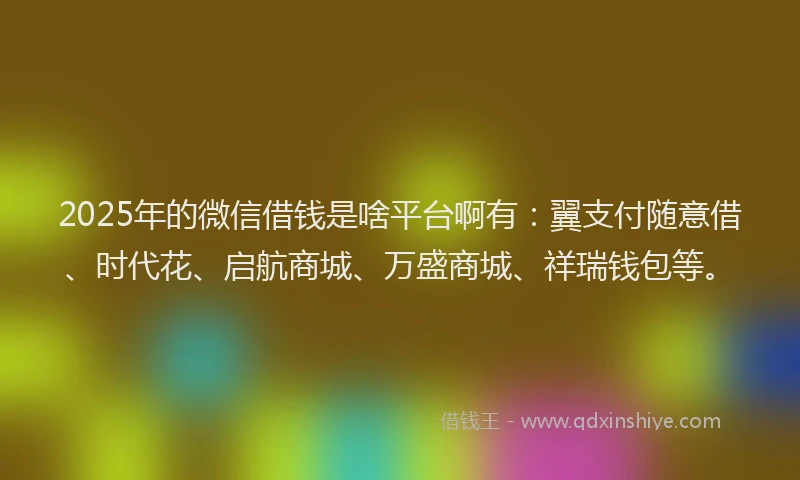 2025年的微信借钱是啥平台啊有：翼支付随意借、时代花、启航商城、万盛商城、祥瑞钱包等。