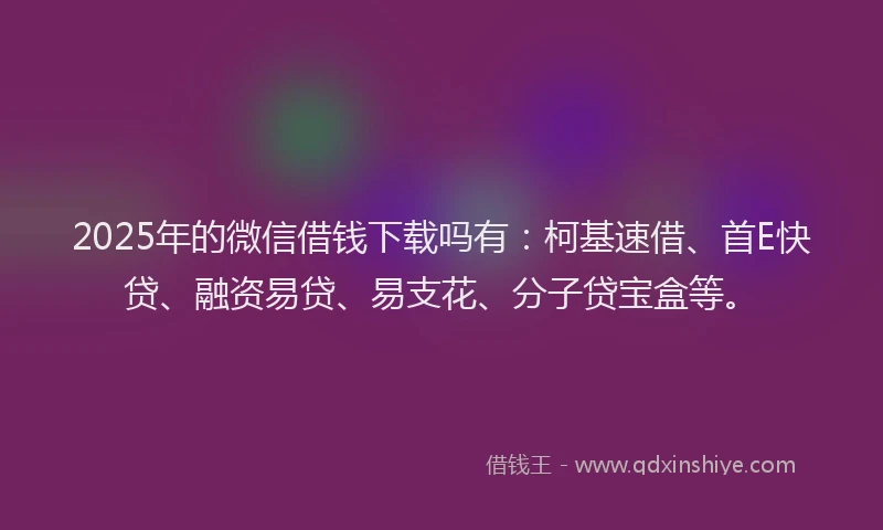 2025年的微信借钱下载吗有：柯基速借、首E快贷、融资易贷、易支花、分子贷宝盒等。
