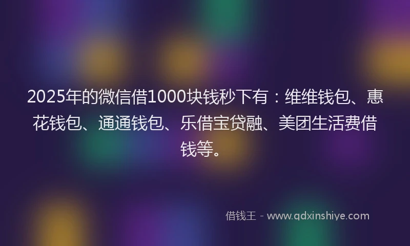 2025年的微信借1000块钱秒下有：维维钱包、惠花钱包、通通钱包、乐借宝贷融、美团生活费借钱等。