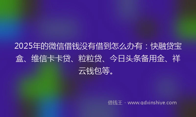 2025年的微信借钱没有借到怎么办有：快融贷宝盒、维信卡卡贷、粒粒贷、今日头条备用金、祥云钱包等。