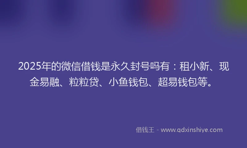 2025年的微信借钱是永久封号吗有：租小新、现金易融、粒粒贷、小鱼钱包、超易钱包等。