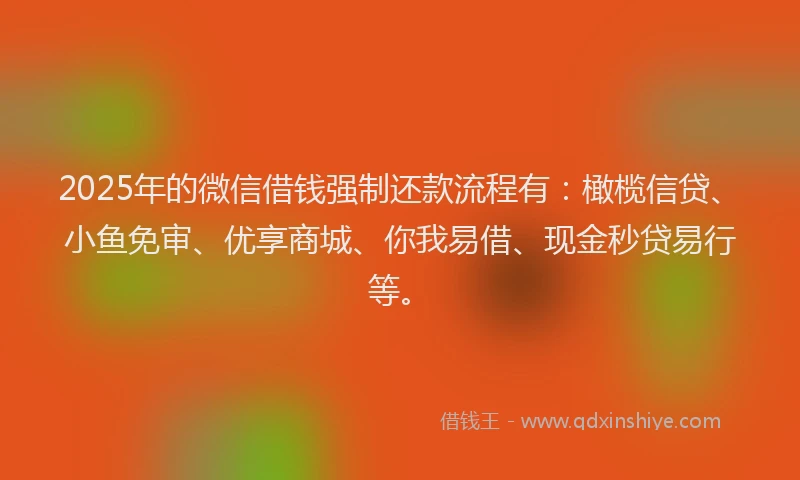 2025年的微信借钱强制还款流程有：橄榄信贷、小鱼免审、优享商城、你我易借、现金秒贷易行等。