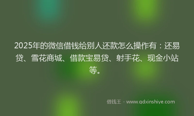 2025年的微信借钱给别人还款怎么操作有：还易贷、雪花商城、借款宝易贷、射手花、现金小站等。