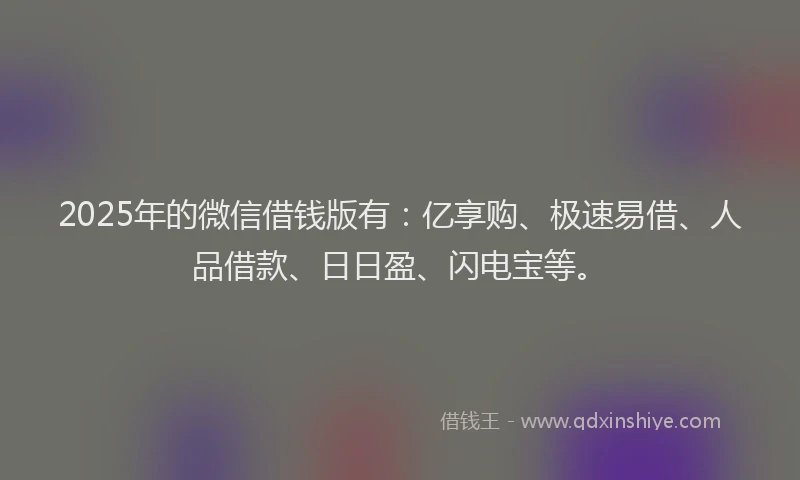 2025年的微信借钱版有：亿享购、极速易借、人品借款、日日盈、闪电宝等。