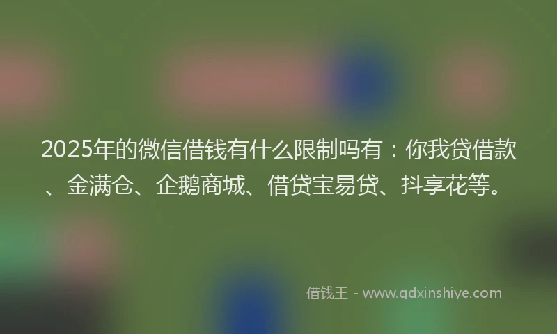 2025年的微信借钱有什么限制吗有：你我贷借款、金满仓、企鹅商城、借贷宝易贷、抖享花等。