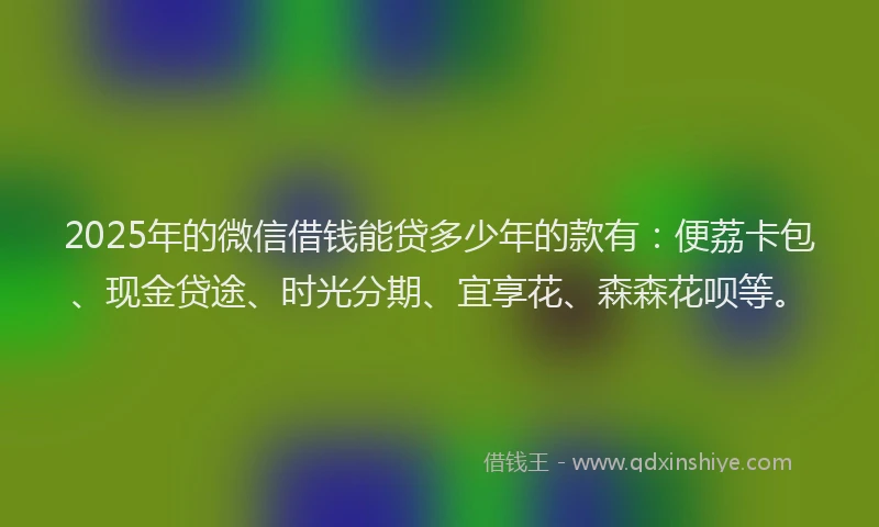 2025年的微信借钱能贷多少年的款有：便荔卡包、现金贷途、时光分期、宜享花、森森花呗等。