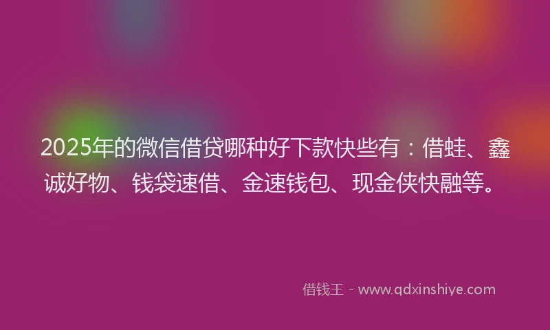 2025年的微信借贷哪种好下款快些有：借蛙、鑫诚好物、钱袋速借、金速钱包、现金侠快融等。