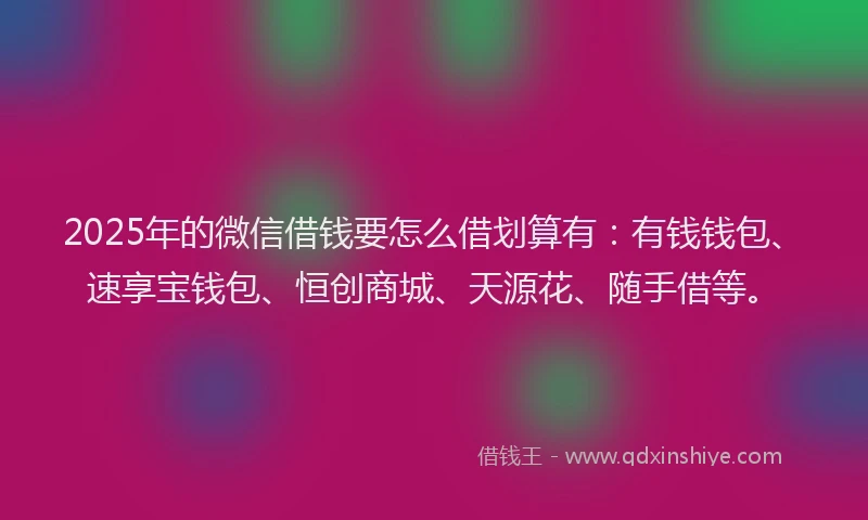 2025年的微信借钱要怎么借划算有：有钱钱包、速享宝钱包、恒创商城、天源花、随手借等。