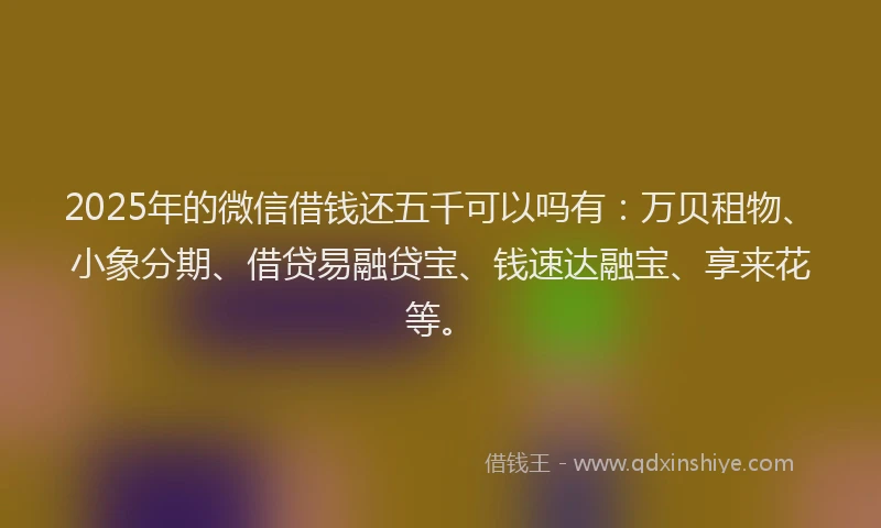 2025年的微信借钱还五千可以吗有：万贝租物、小象分期、借贷易融贷宝、钱速达融宝、享来花等。