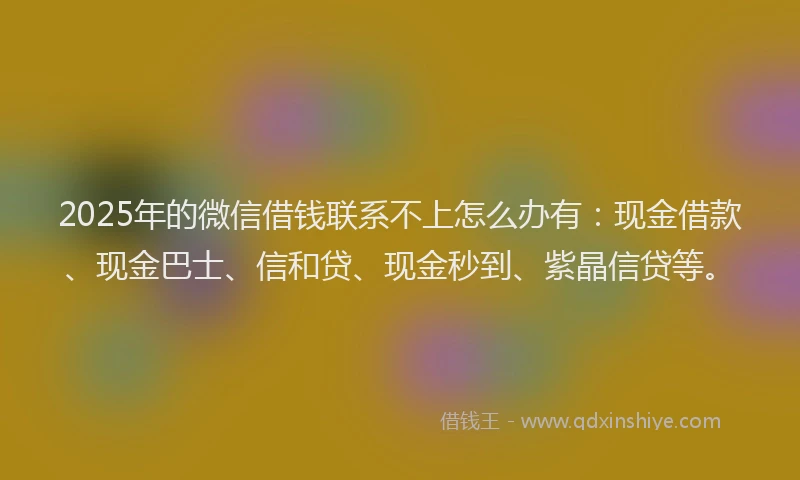 2025年的微信借钱联系不上怎么办有：现金借款、现金巴士、信和贷、现金秒到、紫晶信贷等。