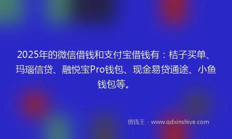 2025年的微信借钱和支付宝借钱有：桔子买单、玛瑙信贷、融悦宝Pro钱包、现金易贷通途、小鱼钱包等。