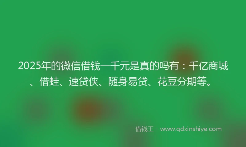 2025年的微信借钱一千元是真的吗有：千亿商城、借蛙、速贷侠、随身易贷、花豆分期等。