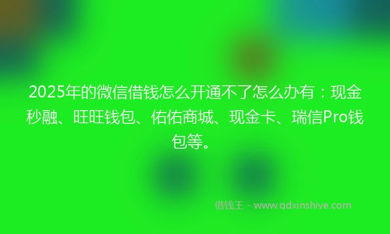 2025年的微信借钱怎么开通不了怎么办有：现金秒融、旺旺钱包、佑佑商城、现金卡、瑞信Pro钱包等。