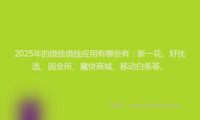 2025年的微信借钱应用有哪些有：新一花、好优选、固金所、魔快商城、移动白条等。