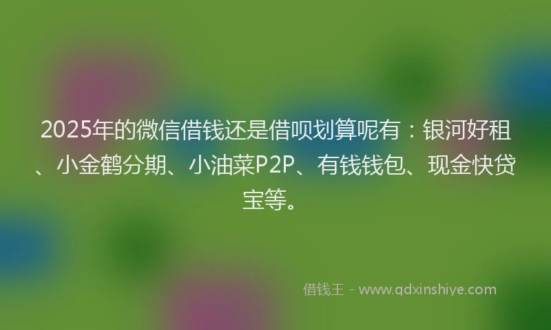 2025年的微信借钱还是借呗划算呢有：银河好租、小金鹤分期、小油菜P2P、有钱钱包、现金快贷宝等。