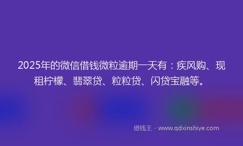 2025年的微信借钱微粒逾期一天有：疾风购、现租柠檬、翡翠贷、粒粒贷、闪贷宝融等。