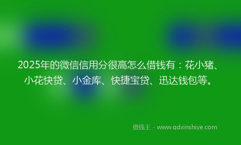 2025年的微信信用分很高怎么借钱有：花小猪、小花快贷、小金库、快捷宝贷、迅达钱包等。