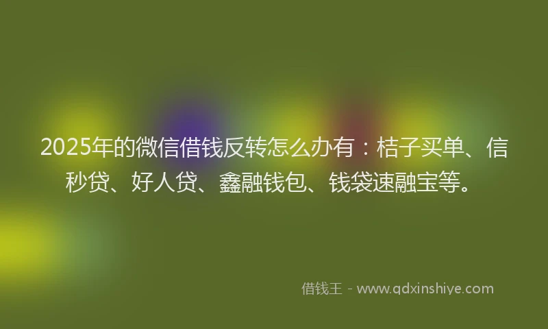 2025年的微信借钱反转怎么办有：桔子买单、信秒贷、好人贷、鑫融钱包、钱袋速融宝等。