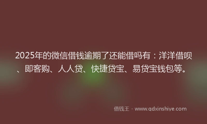2025年的微信借钱逾期了还能借吗有：洋洋借呗、即客购、人人贷、快捷贷宝、易贷宝钱包等。