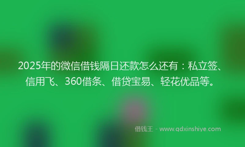 2025年的微信借钱隔日还款怎么还有：私立签、信用飞、360借条、借贷宝易、轻花优品等。