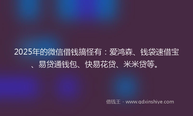 2025年的微信借钱搞怪有：爱鸿森、钱袋速借宝、易贷通钱包、快易花贷、米米贷等。