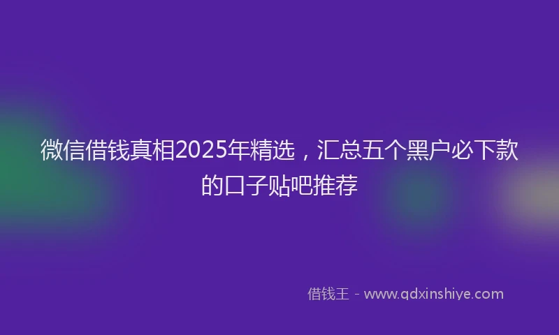 微信借钱真相2025年精选，汇总五个黑户必下款的口子贴吧推荐