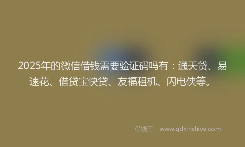 2025年的微信借钱需要验证码吗有：通天贷、易速花、借贷宝快贷、友福租机、闪电侠等。