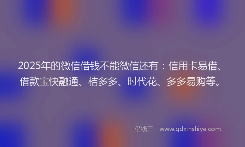 2025年的微信借钱不能微信还有：信用卡易借、借款宝快融通、桔多多、时代花、多多易购等。