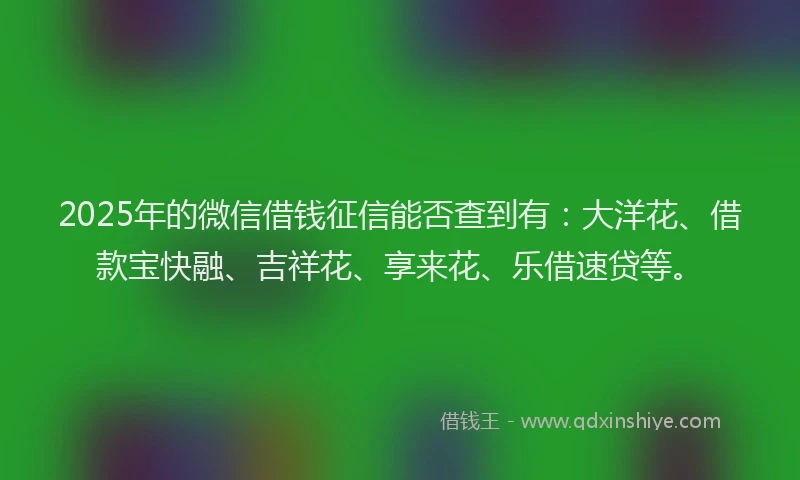 2025年的微信借钱征信能否查到有：大洋花、借款宝快融、吉祥花、享来花、乐借速贷等。