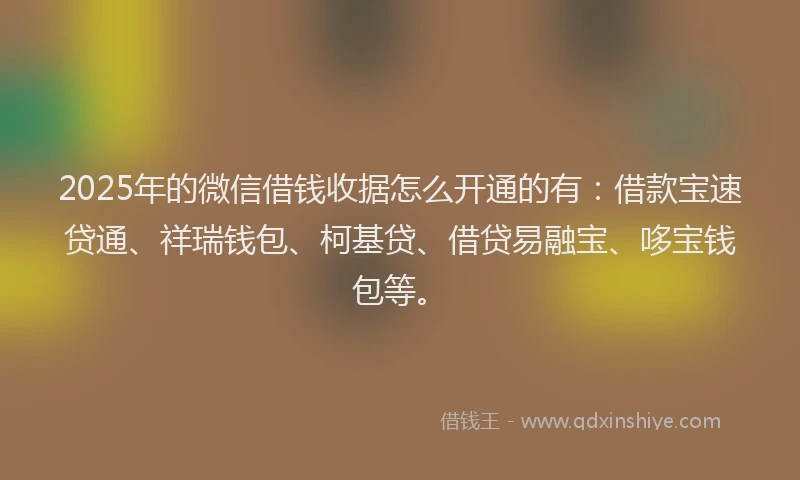 2025年的微信借钱收据怎么开通的有：借款宝速贷通、祥瑞钱包、柯基贷、借贷易融宝、哆宝钱包等。