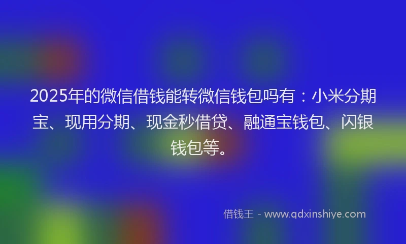 2025年的微信借钱能转微信钱包吗有：小米分期宝、现用分期、现金秒借贷、融通宝钱包、闪银钱包等。