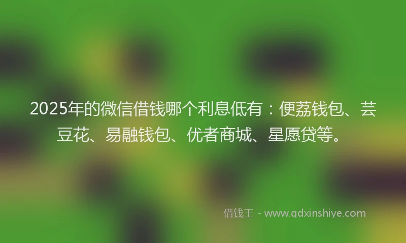 2025年的微信借钱哪个利息低有：便荔钱包、芸豆花、易融钱包、优者商城、星愿贷等。