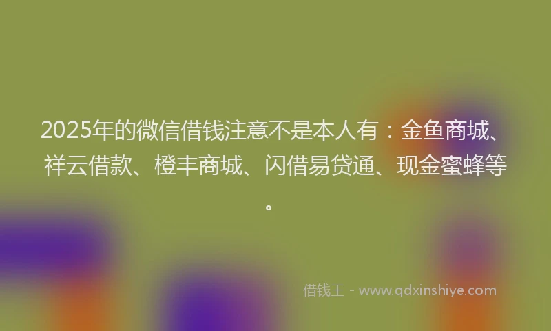 2025年的微信借钱注意不是本人有：金鱼商城、祥云借款、橙丰商城、闪借易贷通、现金蜜蜂等。