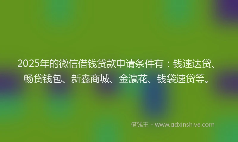 2025年的微信借钱贷款申请条件有：钱速达贷、畅贷钱包、新鑫商城、金瀛花、钱袋速贷等。