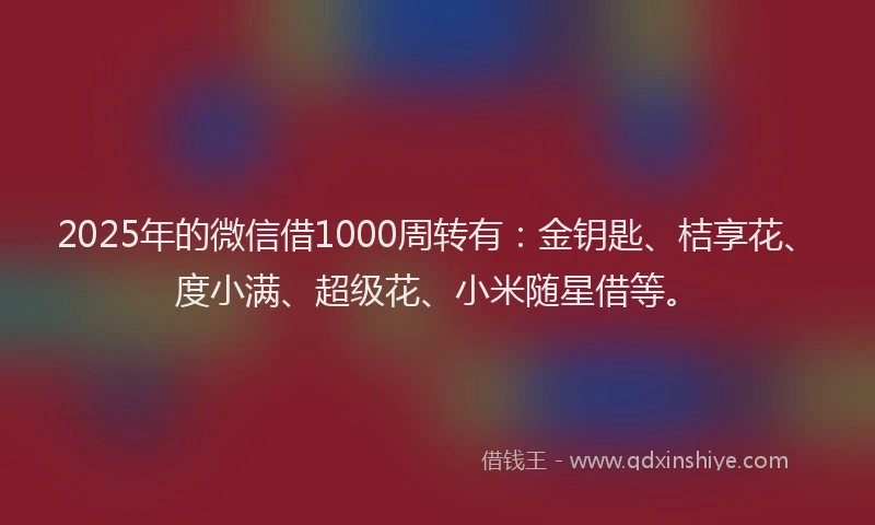 2025年的微信借1000周转有：金钥匙、桔享花、度小满、超级花、小米随星借等。