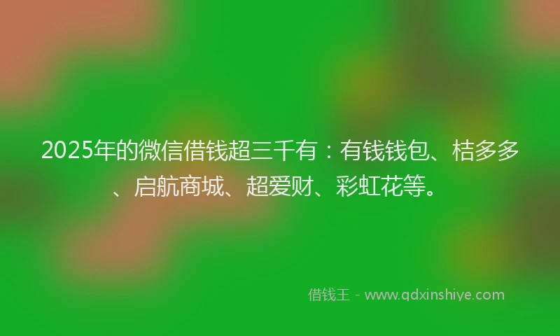 2025年的微信借钱超三千有：有钱钱包、桔多多、启航商城、超爱财、彩虹花等。