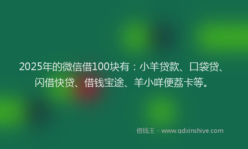 2025年的微信借100块有：小羊贷款、口袋贷、闪借快贷、借钱宝途、羊小咩便荔卡等。