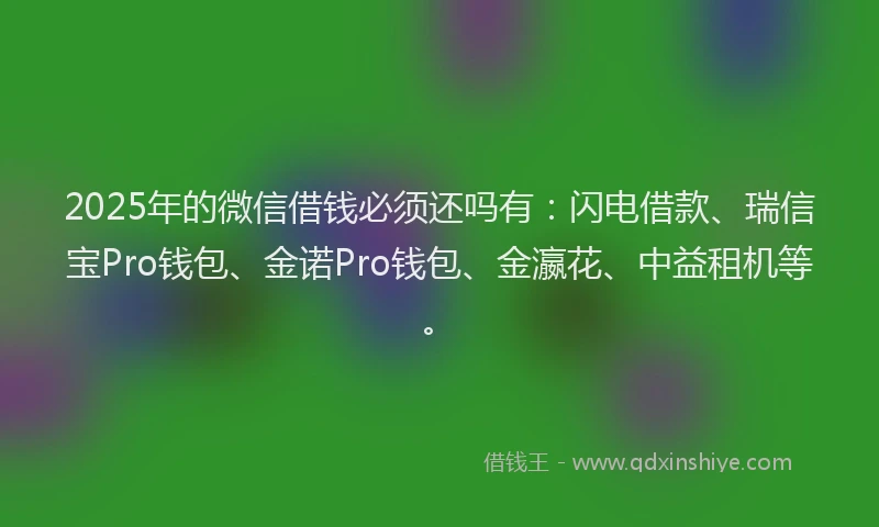 2025年的微信借钱必须还吗有：闪电借款、瑞信宝Pro钱包、金诺Pro钱包、金瀛花、中益租机等。